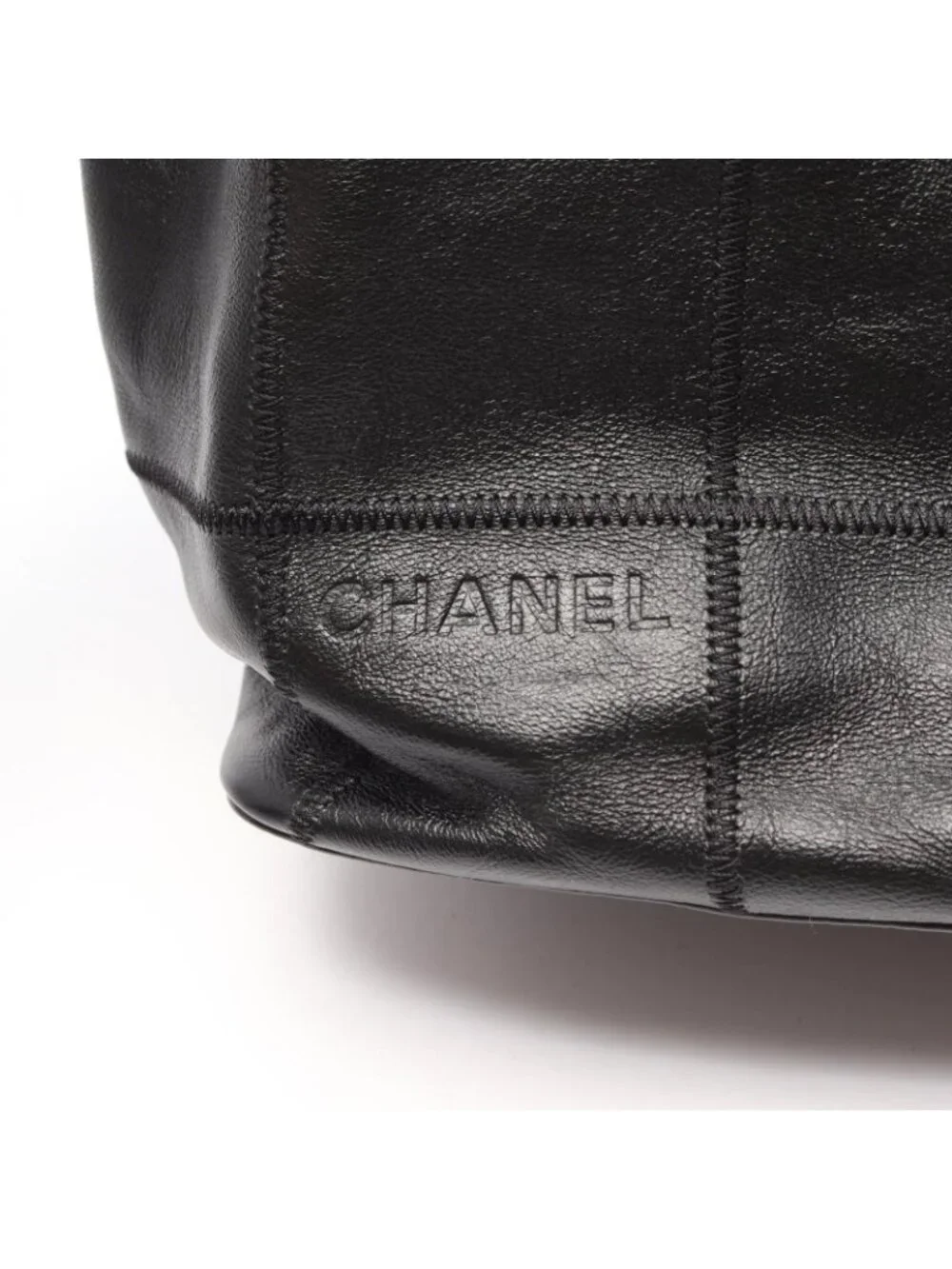 Chanel Handbag Chocolate Bar Drawstring Fringe Black Leather